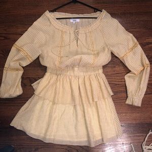 YELLOW GINGHAM LONG SLEEVE SUMMER DRESS